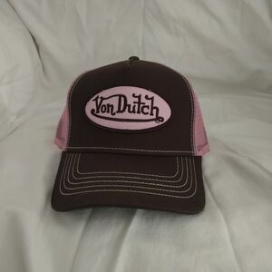 Von Dutch Pink and Brown Logo Trucker Hat, Snapback Adjustable, NWT